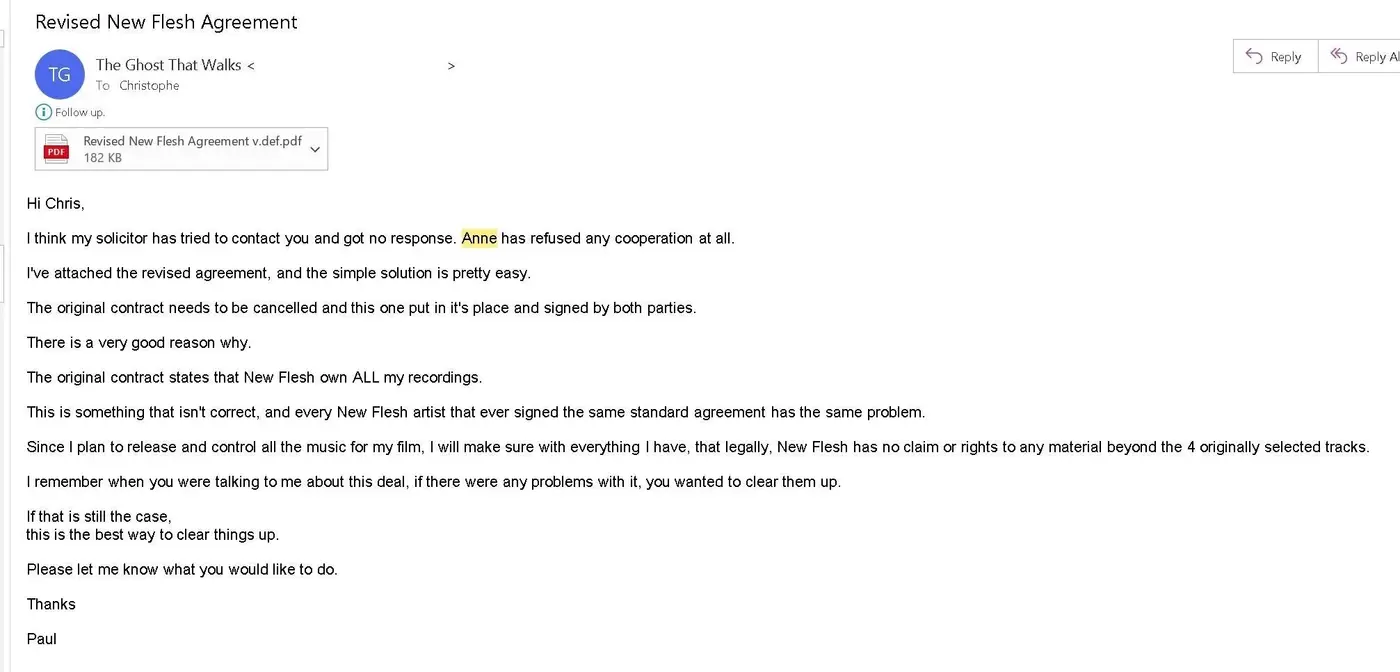 Screenshot: message to Chris with no reply